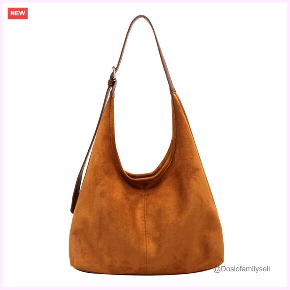 Faux Suede Hobo Tote Bag with Magnetic Flap and Bow Detail
